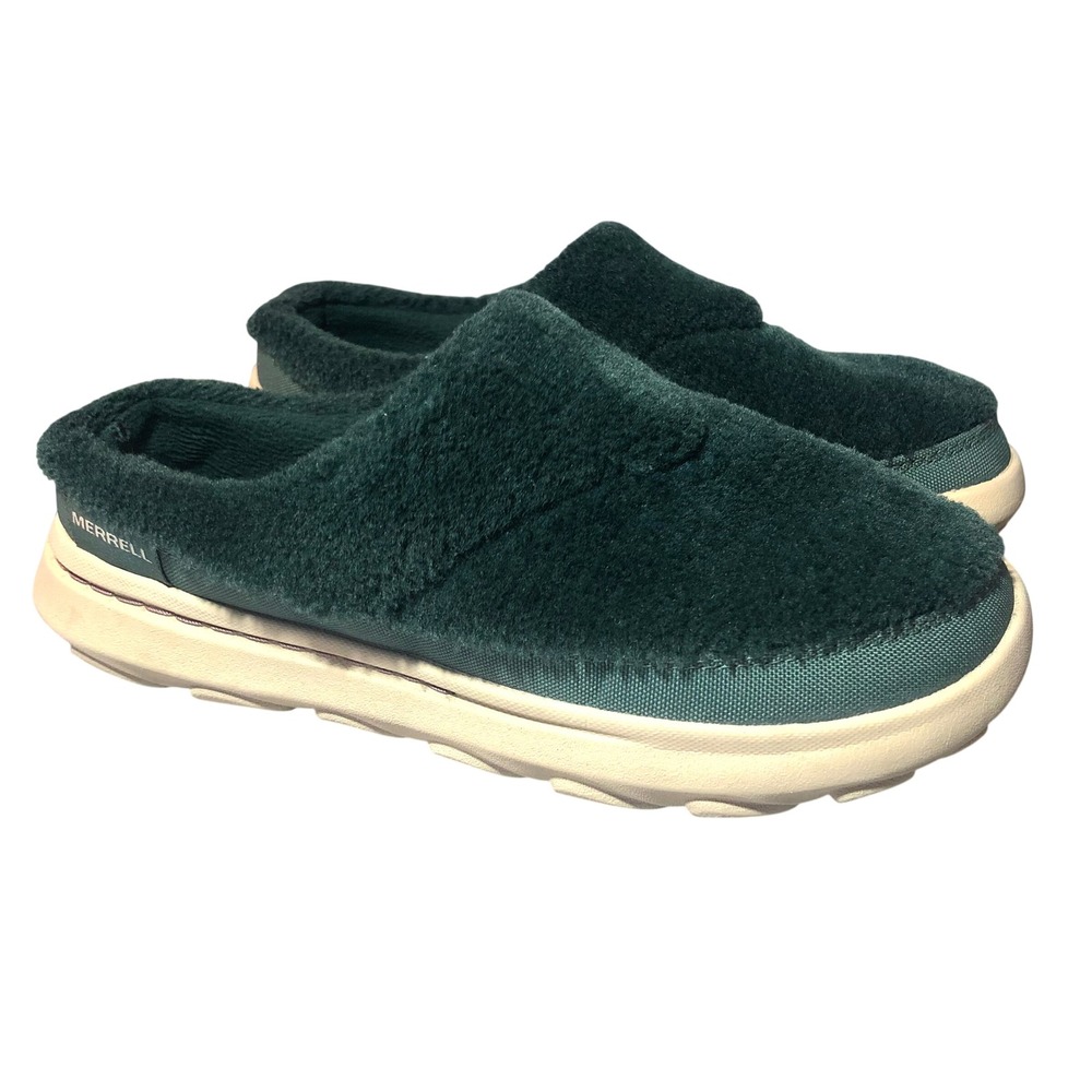 Merrell Hut Moc 2 Cozy Slides Womens 8 Hunter Green Fleece Slip On Mules Shoes - Picture 2 of 16
